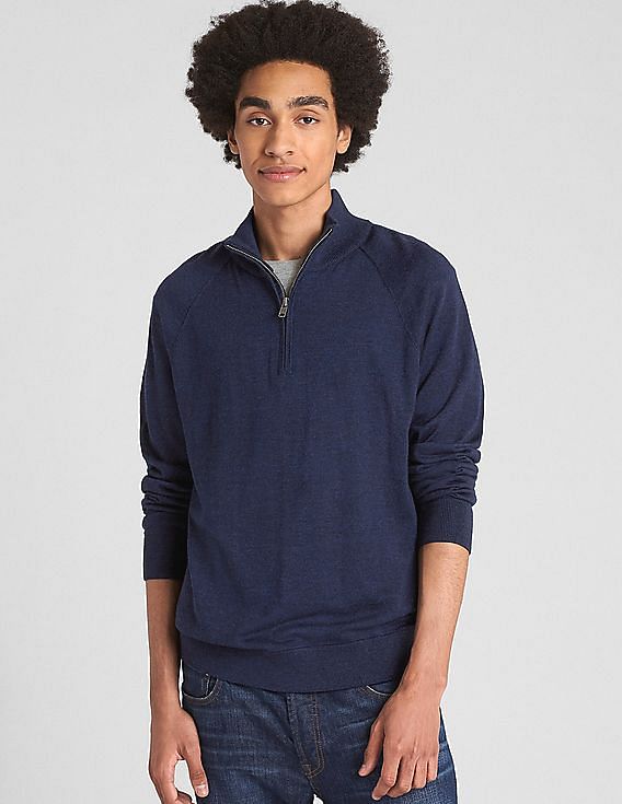 100% merino wool sweater with zip collar - Man