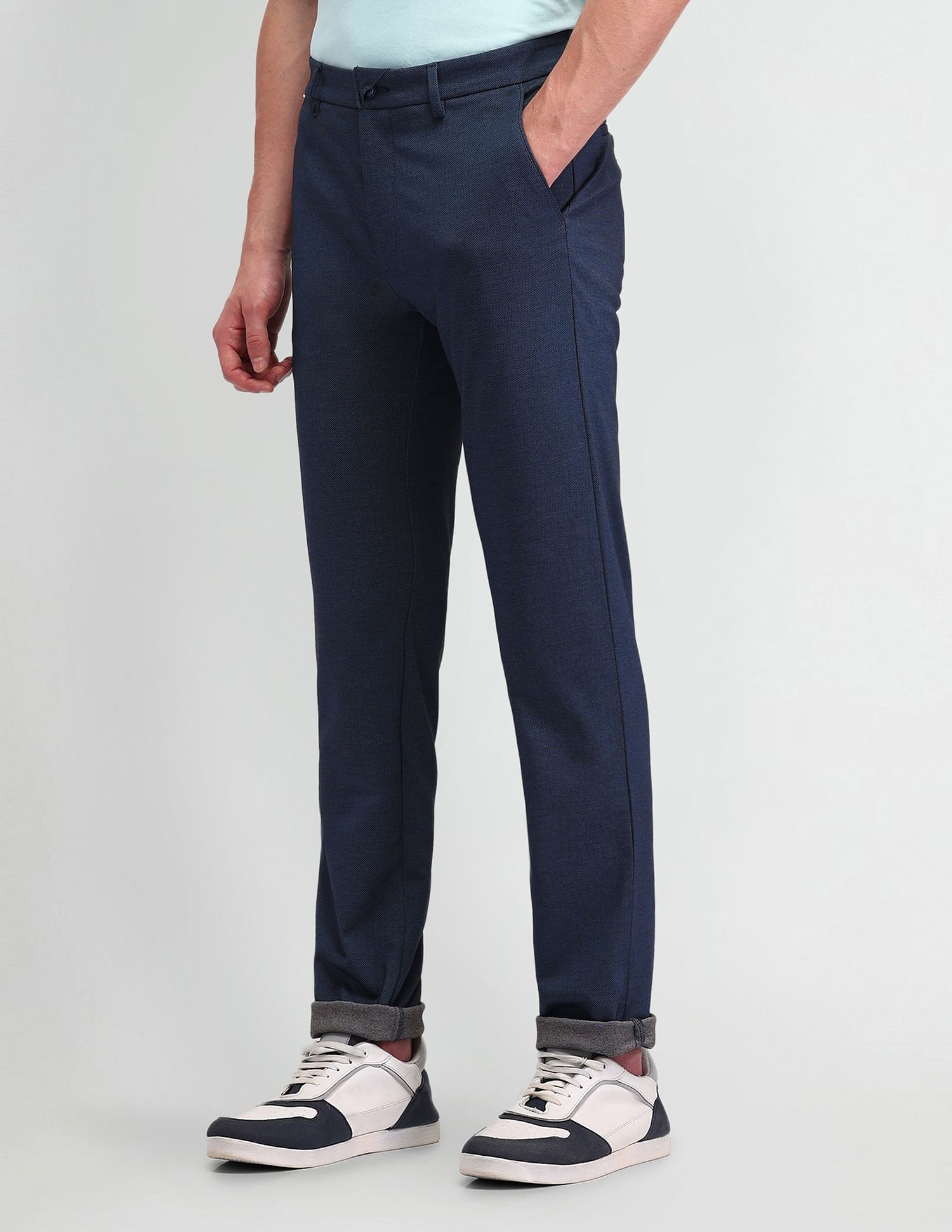 Arrow Sport Self-Design Slim Fit Trousers