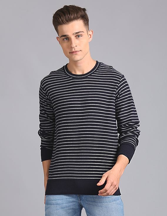 Buy GAP Men Men Blue Striped Crew Neck Sweater