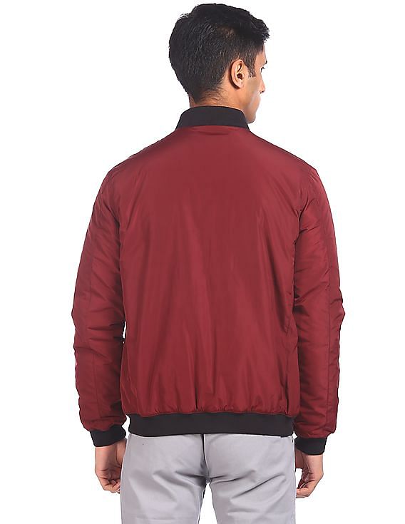 Buy Flying Machine Men Maroon High Neck Solid Jacket NNNOW