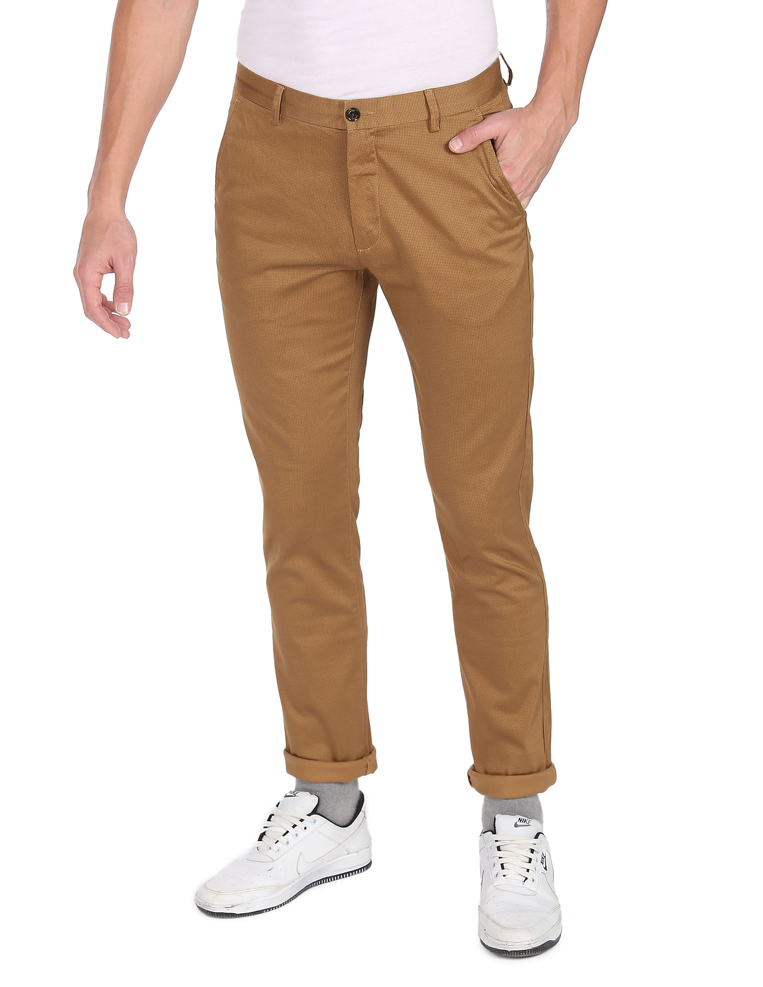 Buy Arrow Sports Men Light Khaki Low Rise Solid Bronson Slim Fit Casual  Trousers  NNNOWcom