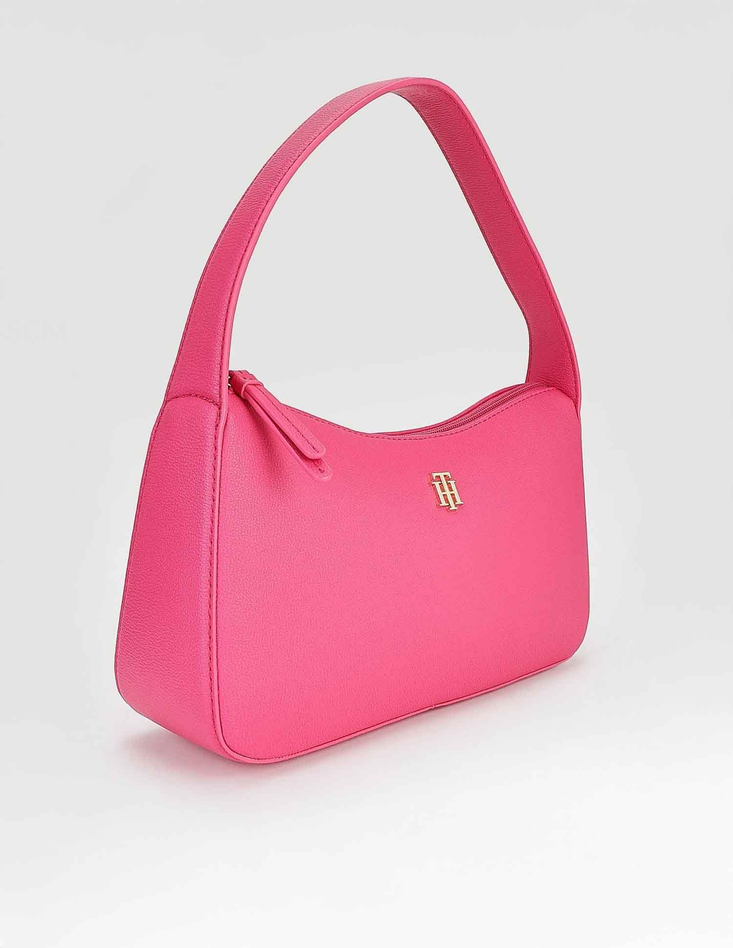 Tommy Hilfiger Solid Pink PU Hand Bags
