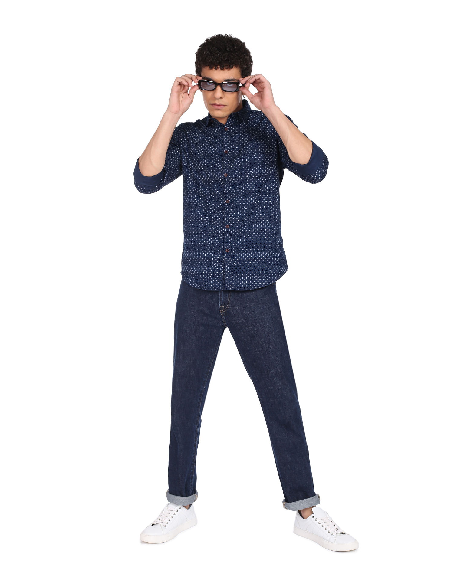 Flying Machine Geometric Print Cotton Shirt