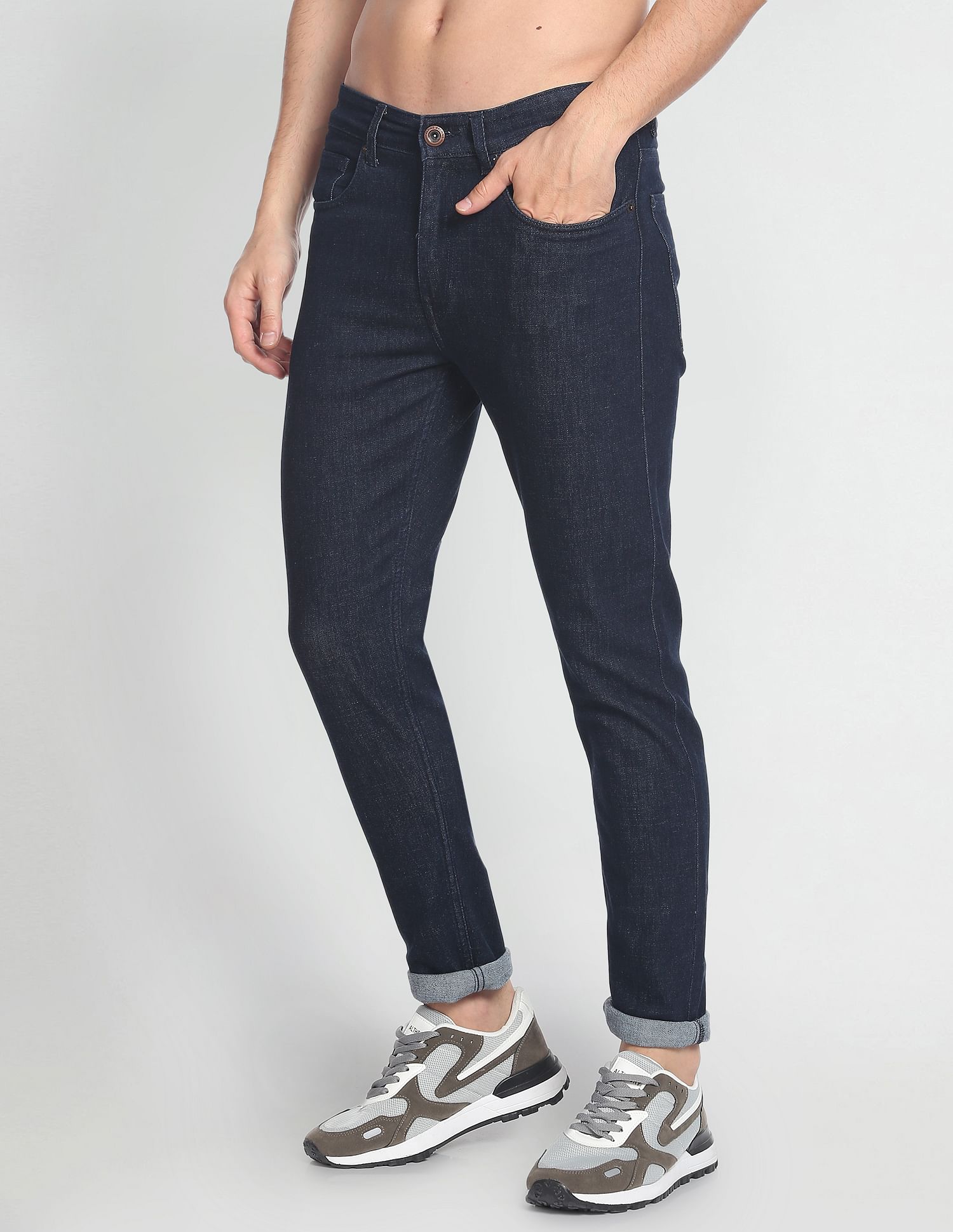 Flying Machine Mid Rise Slash Slim Tapered Jeans