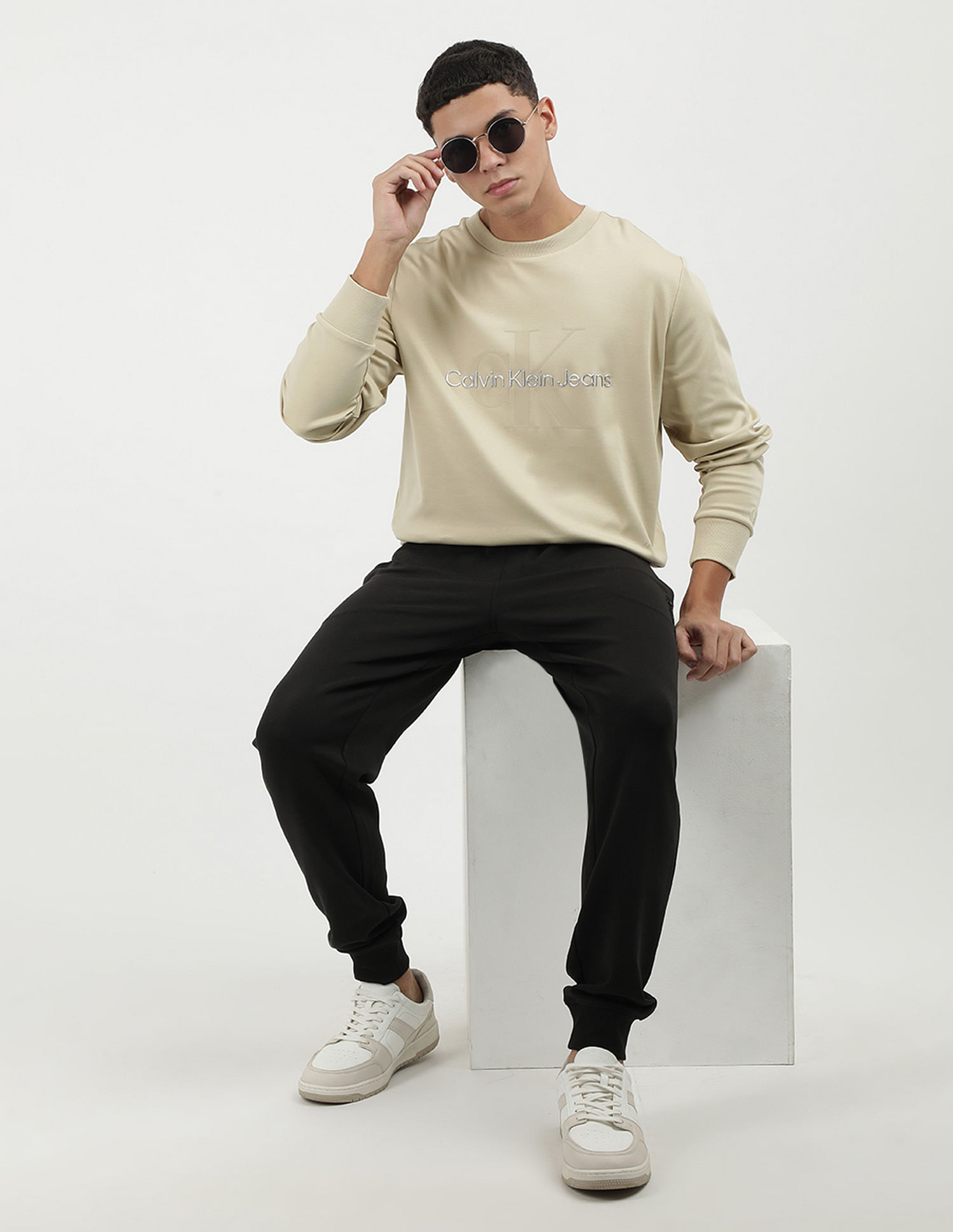 Calvin Klein Crew Neck Monogram Print Sweatshirt