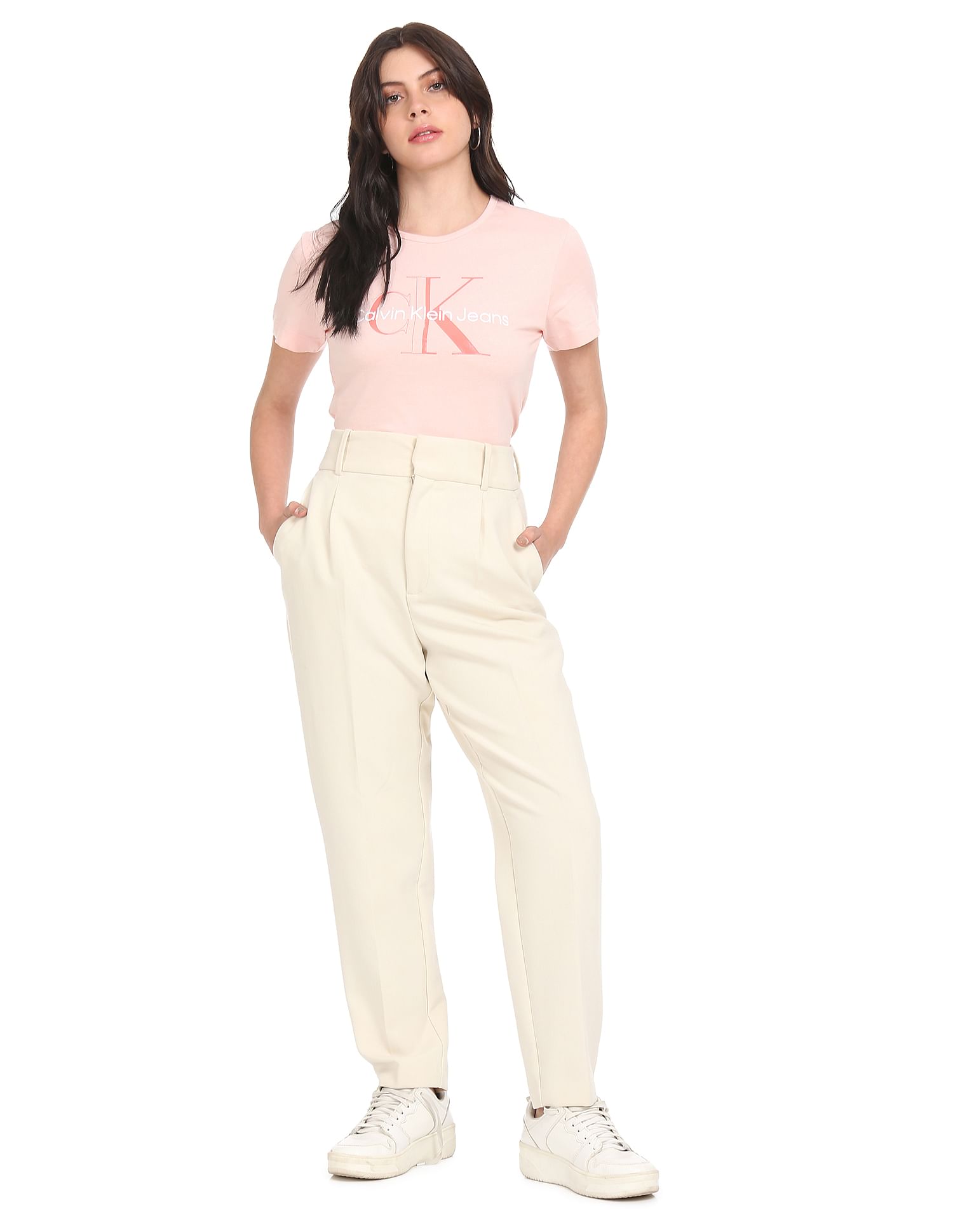 Calvin Klein Jeans Women Pink Pure Cotton Logo Print T-Shirt
