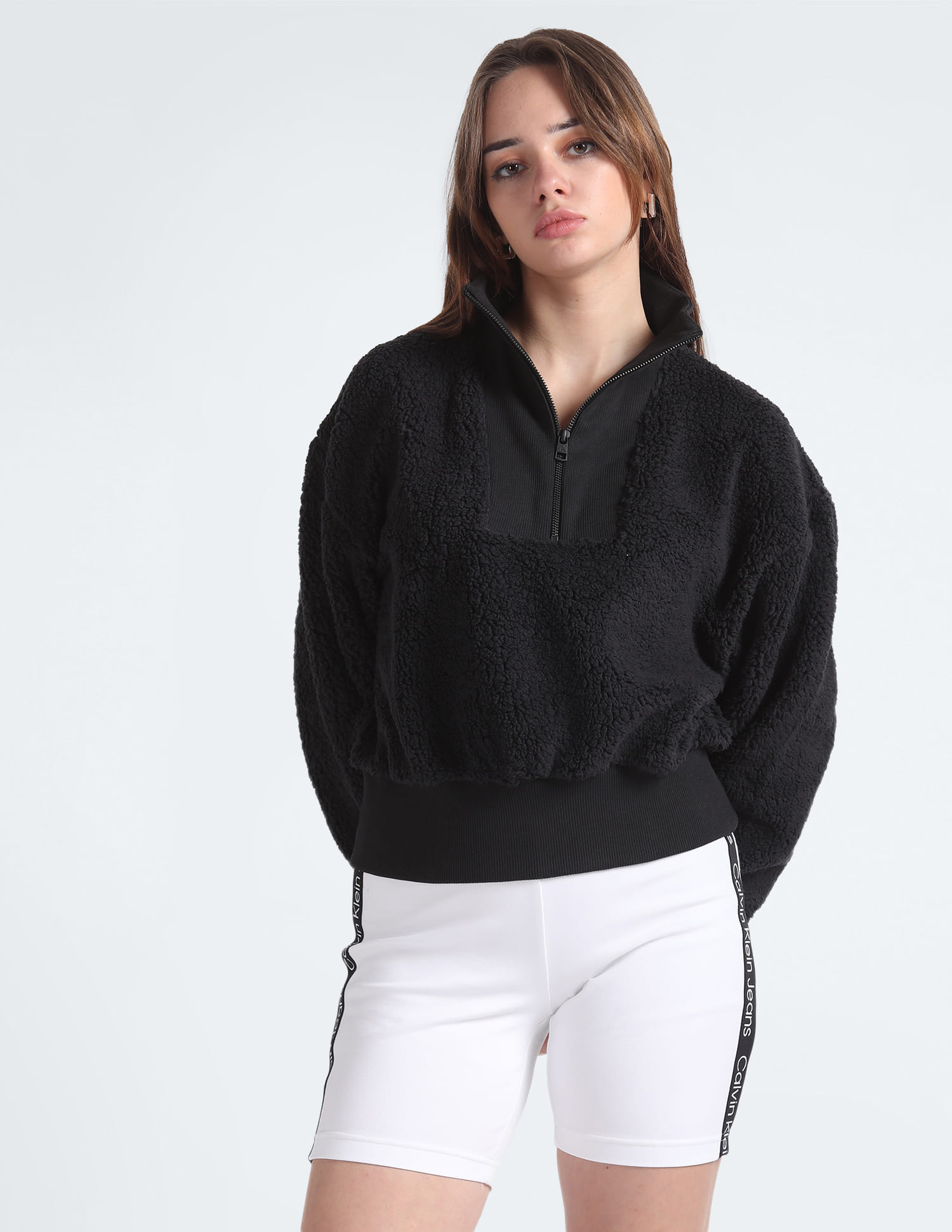 Calvin Klein Cropped Hooded Teddy Jacket Buy Calvin Klein Jeans