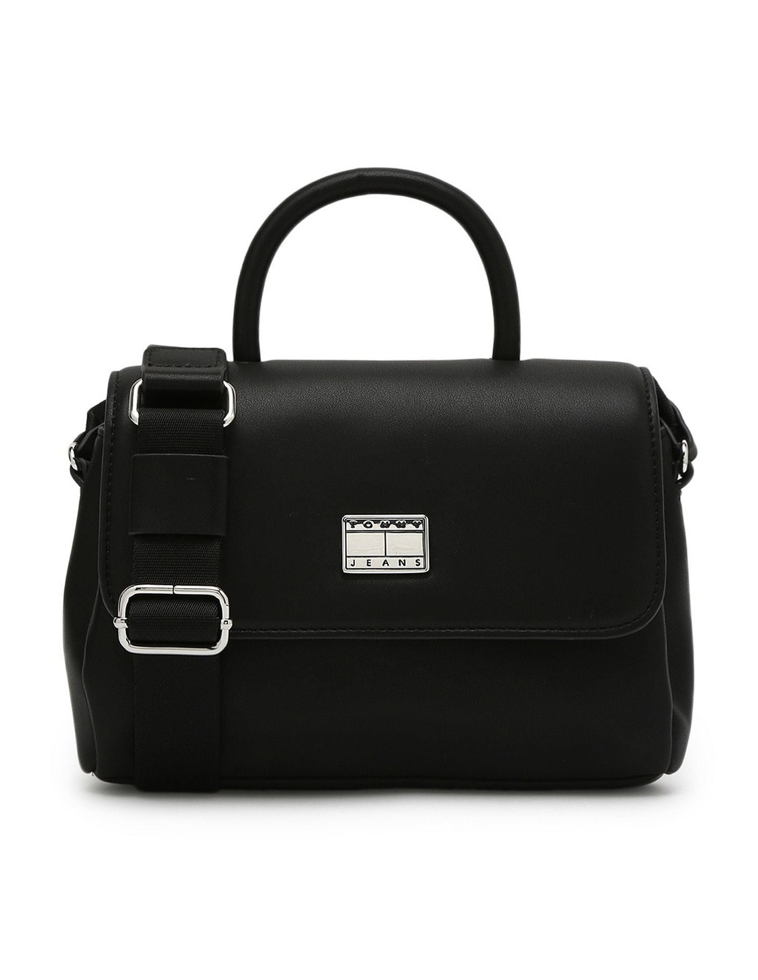 Tommy Hilfiger Solid Black Pu Handbags
