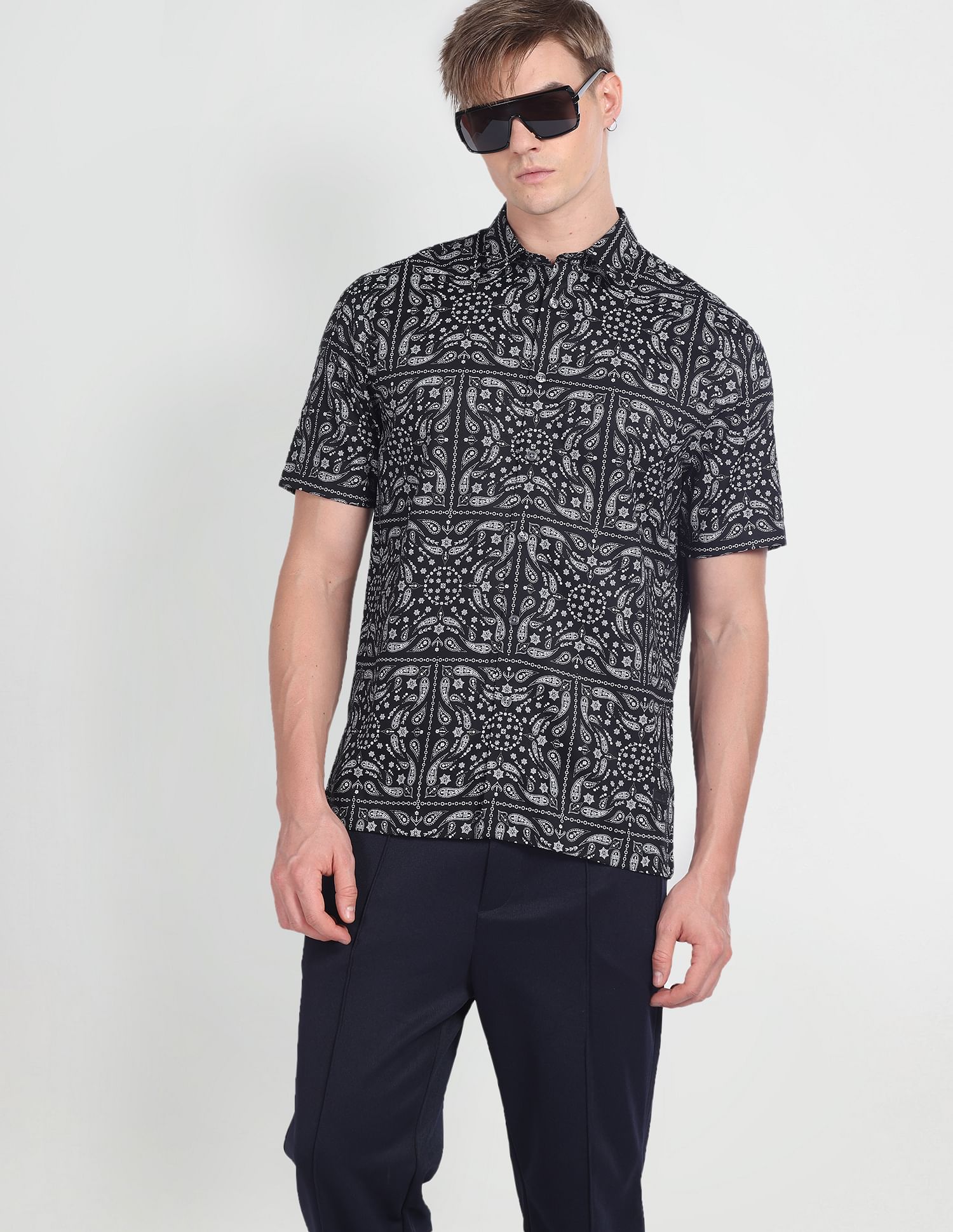 Flying Machine Short Sleeve Paisley Print Shirt