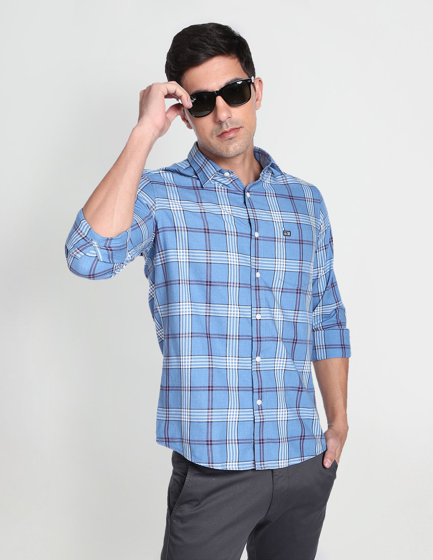 Arrow Sports Tartan Check Manhattan Slim Shirt