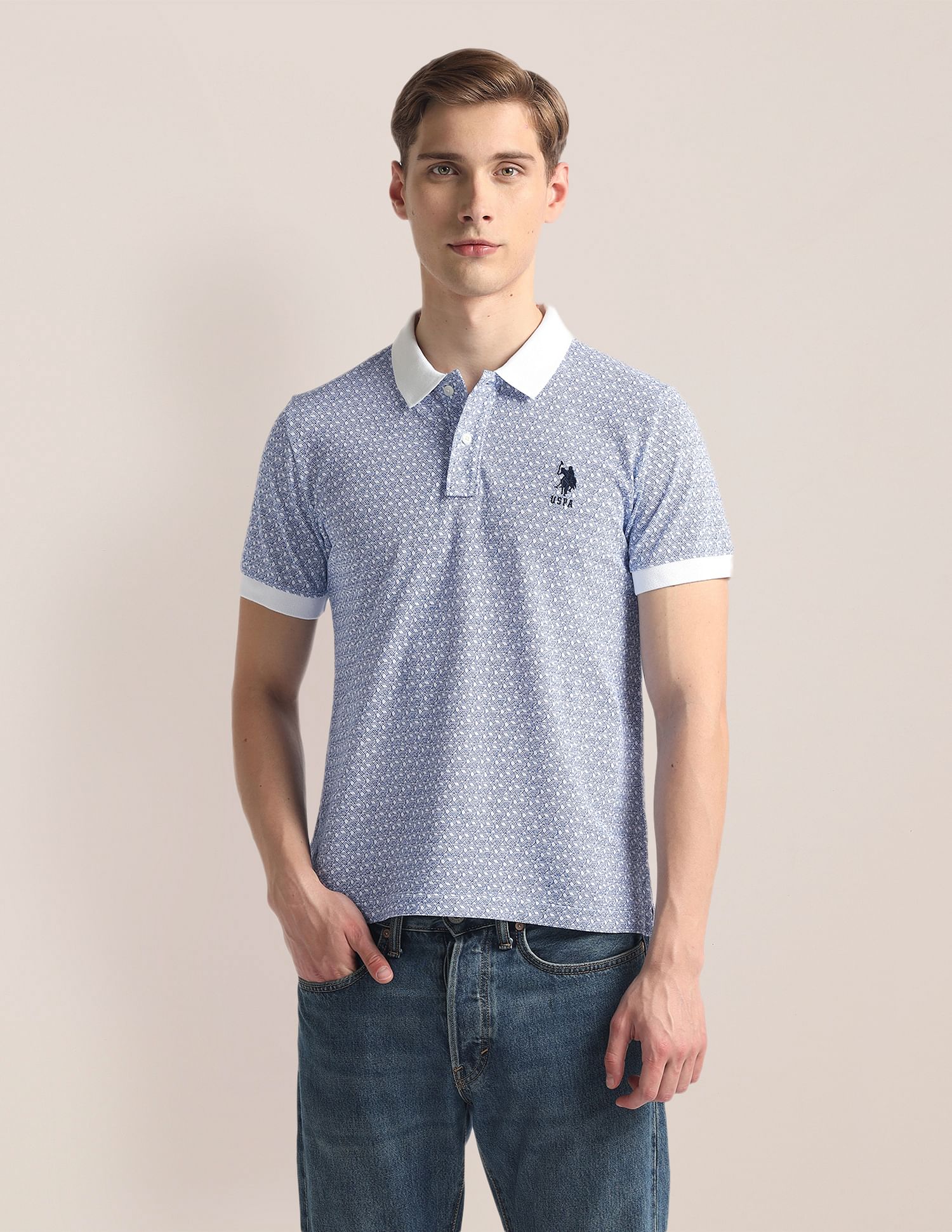 U.S. Polo Assn. Geometric Print Pique Polo Shirt