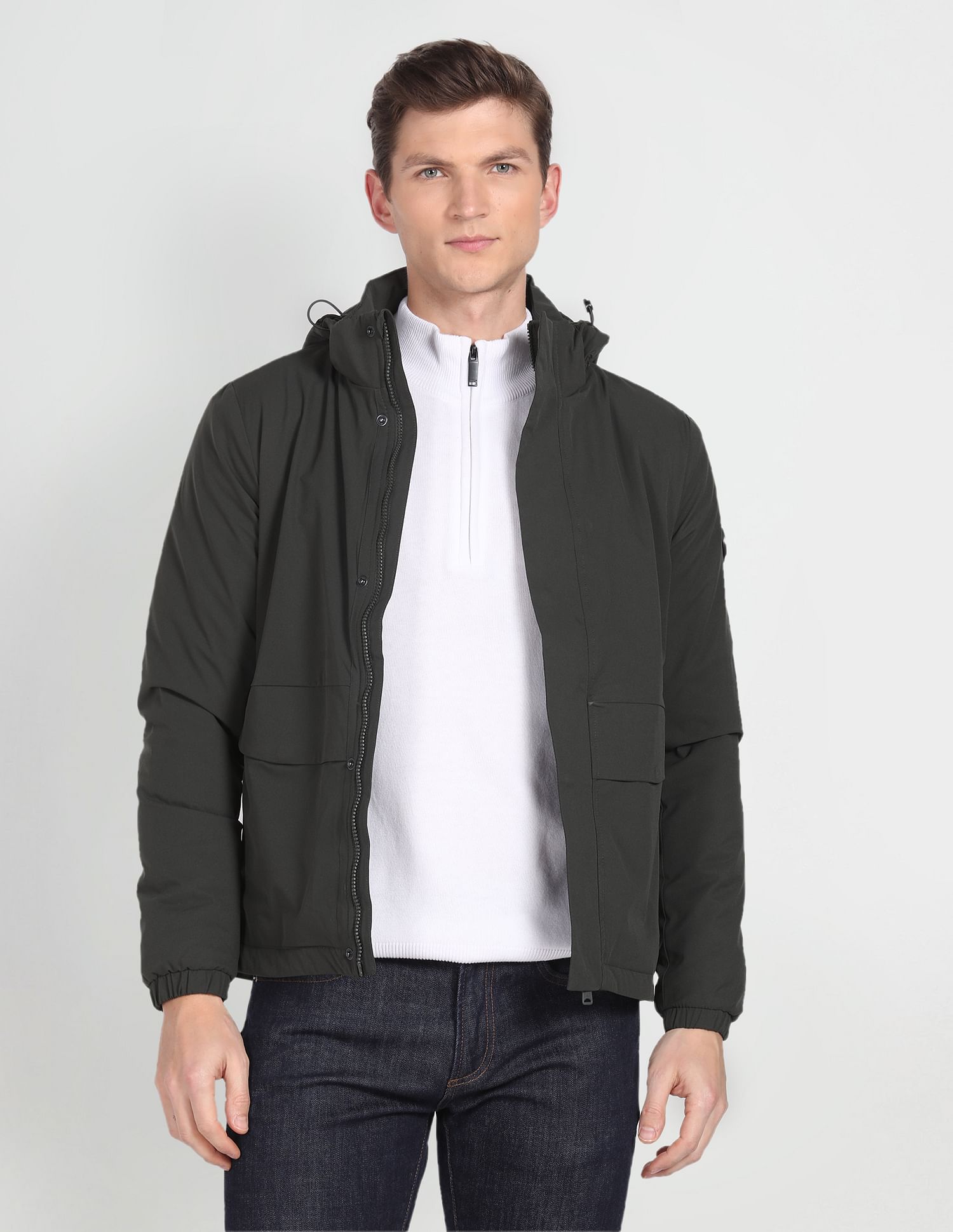 Arrow Sports Solid Hooded Jacket