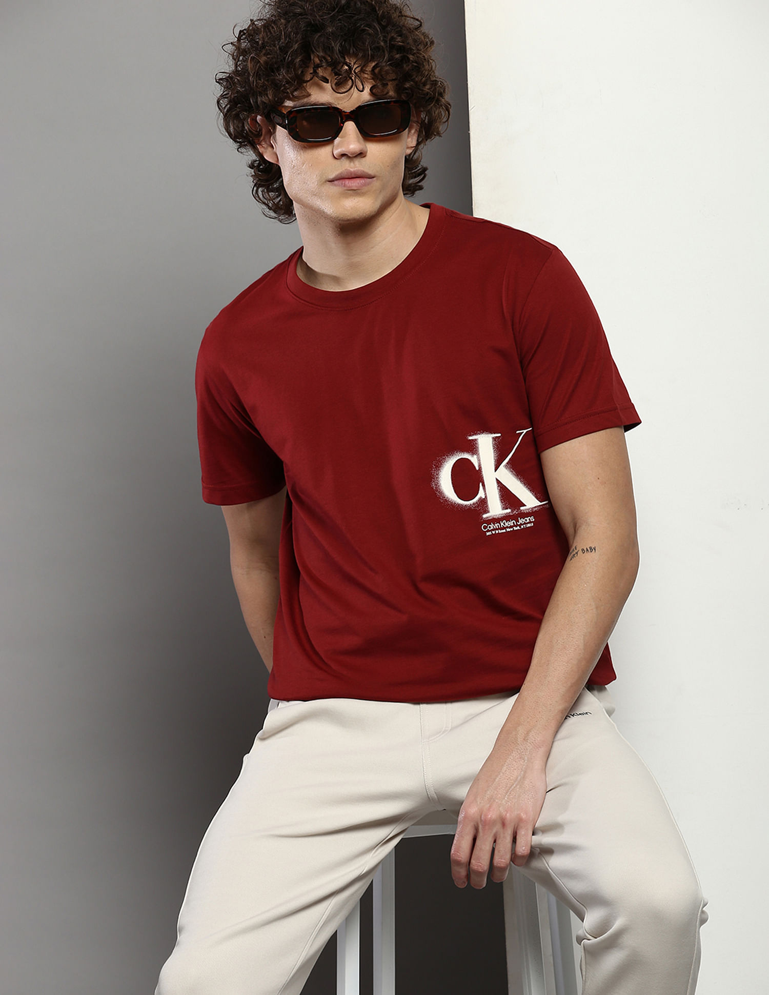 Calvin Klein Jeans Monogram Chest Logo Oversized T-shirt In, 59% OFF