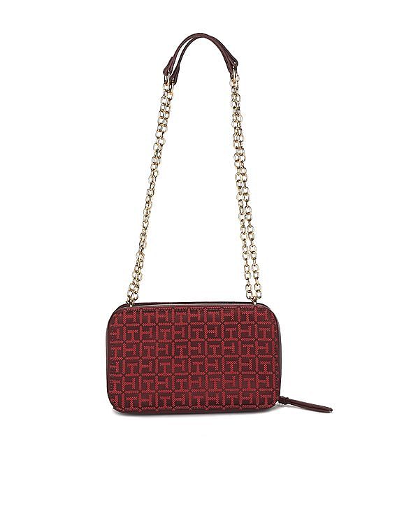 Buy Tommy Hilfiger Women Red Chain Strap Monogram Sling Bag