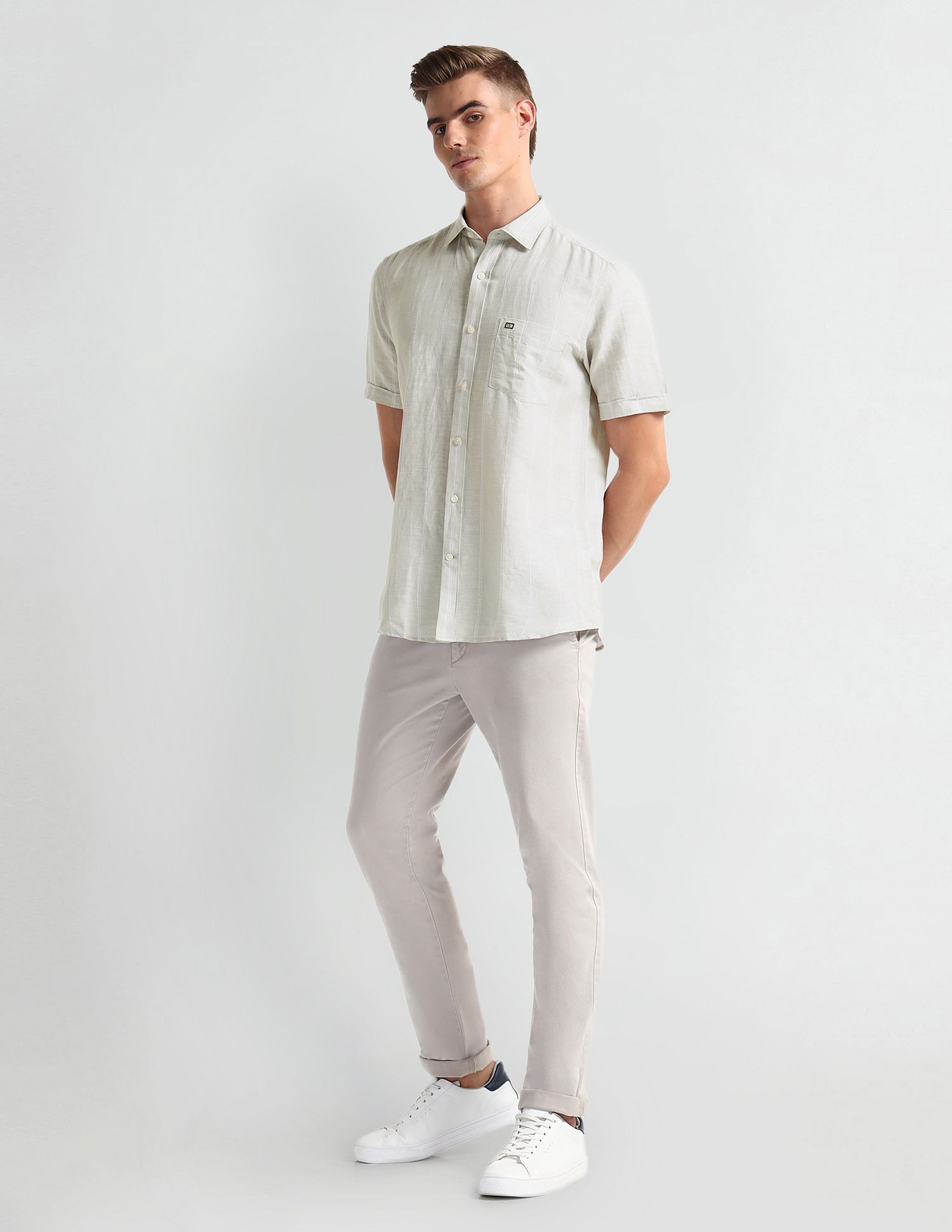 Arrow Sports Vertical Stripe Linen Shirt