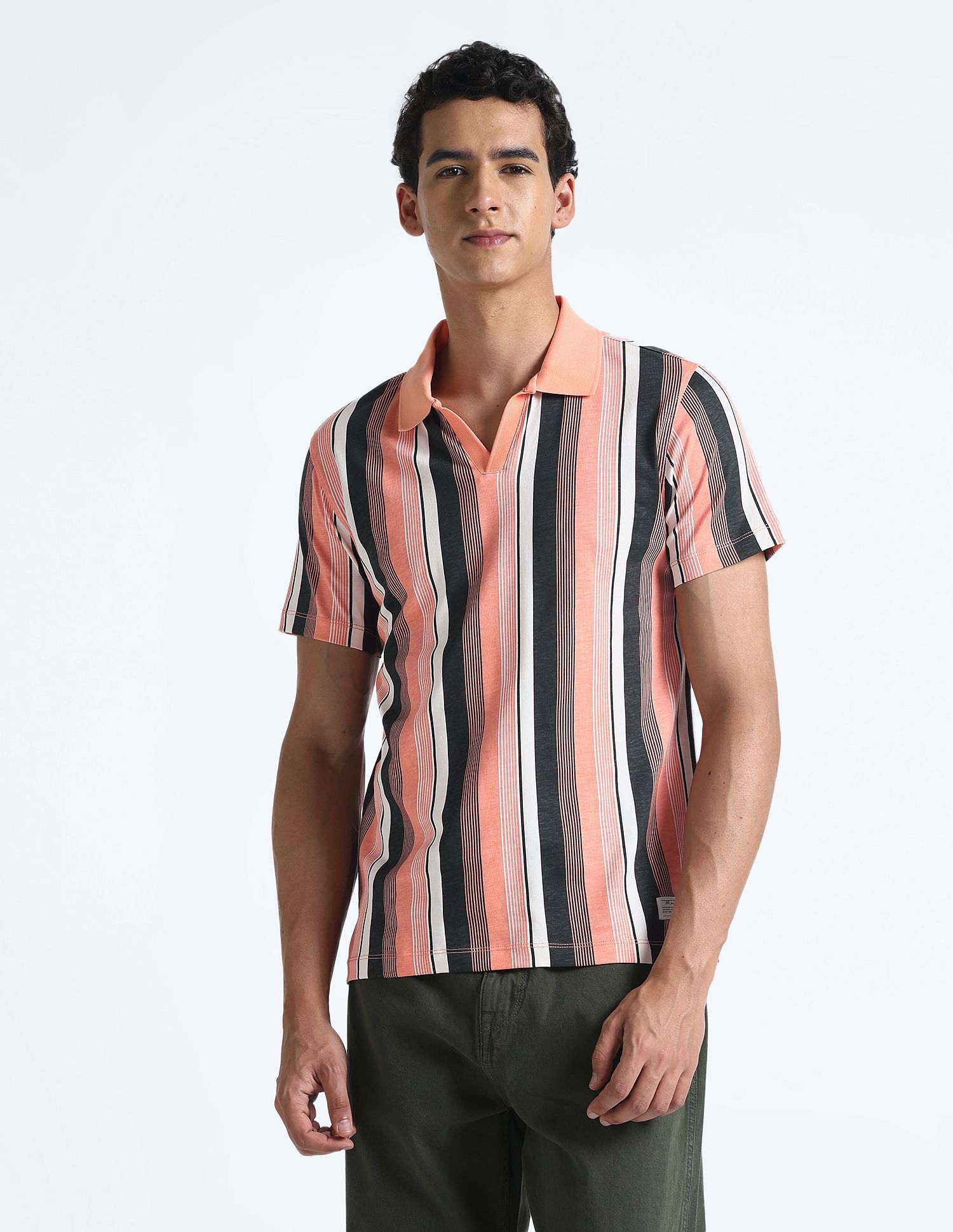 Flying Machine Vertical Stripe Cotton Polo Shirt
