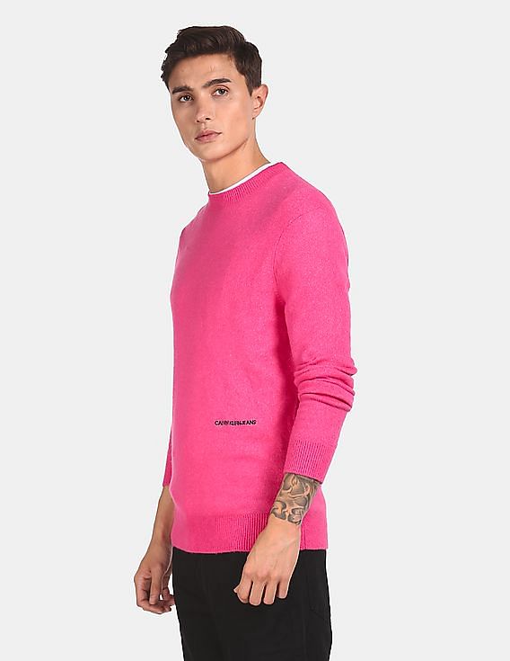 Men's pink crew neck sweater best sale