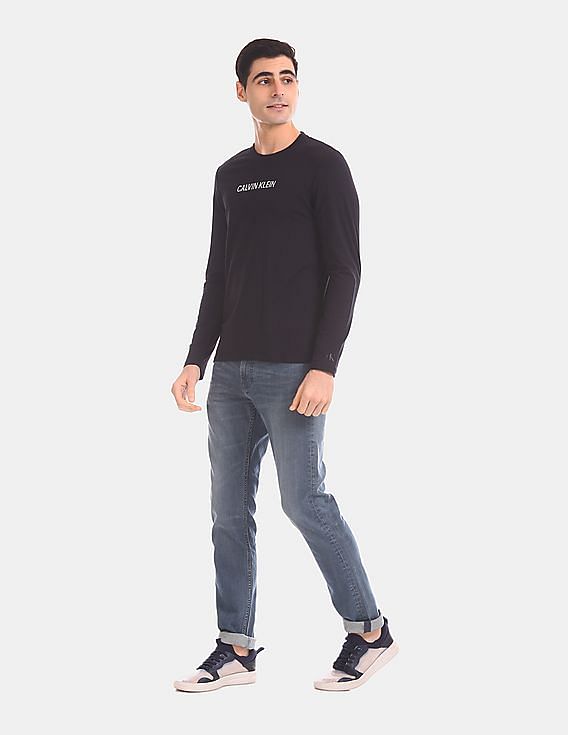 Buy Calvin Klein Men Black Round Neck Long Sleeve T-Shirt - NNNOW.com