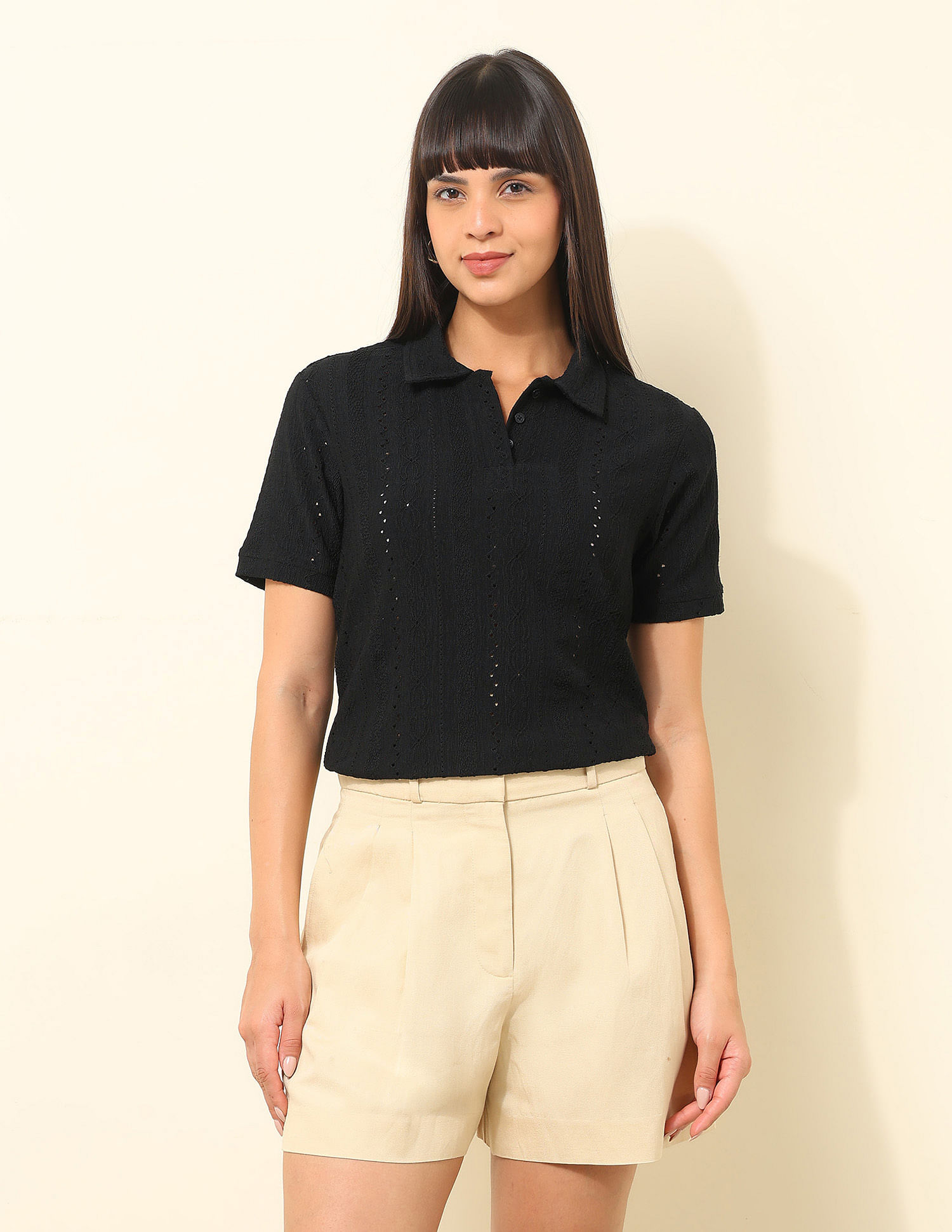U.S. Polo Assn. Women Regular Fit Textured Polo Shirt