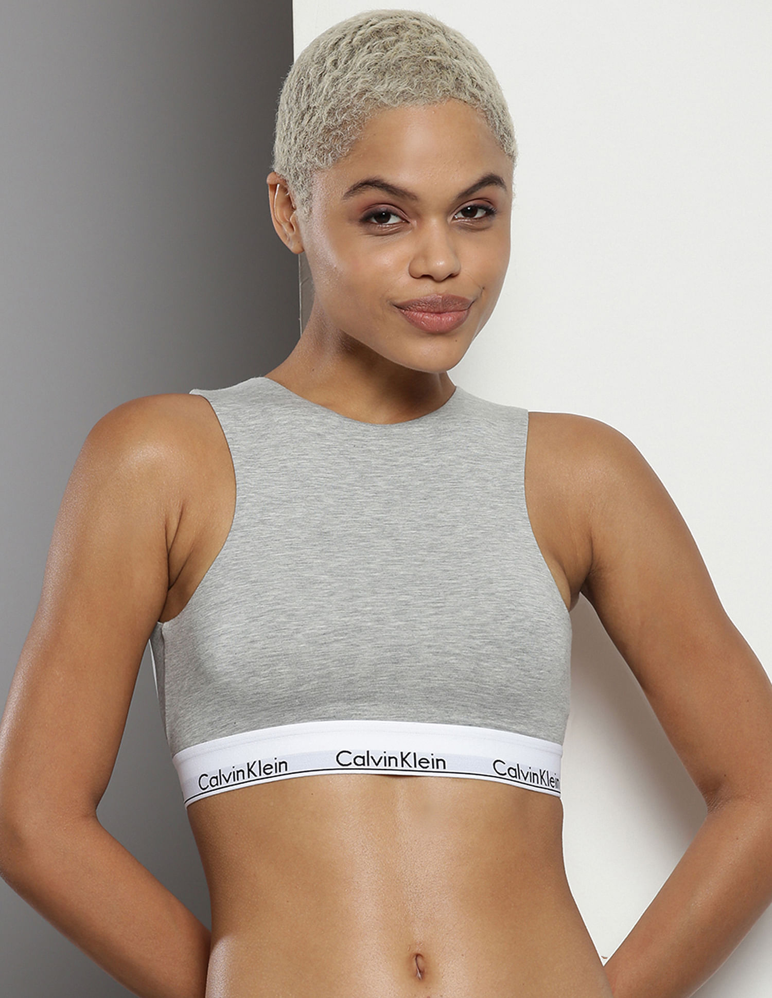 Buy Calvin Klein women solid non padded sports bra heather grey Online