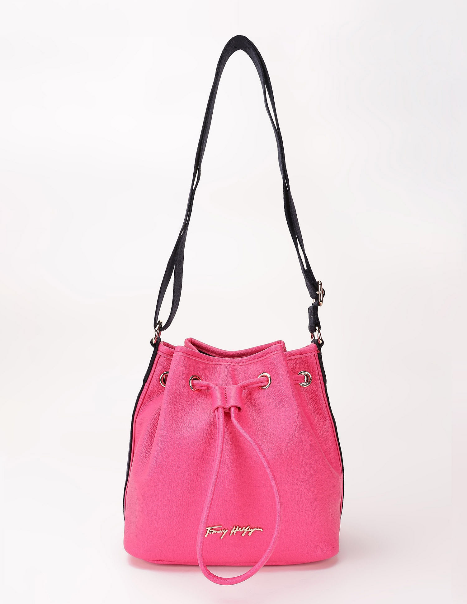 Tommy Hilfiger Solid Pink Pu Bucket Bag