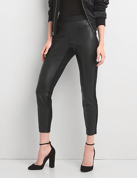 Buy GAP Women Black Faux Leather Front Pants 