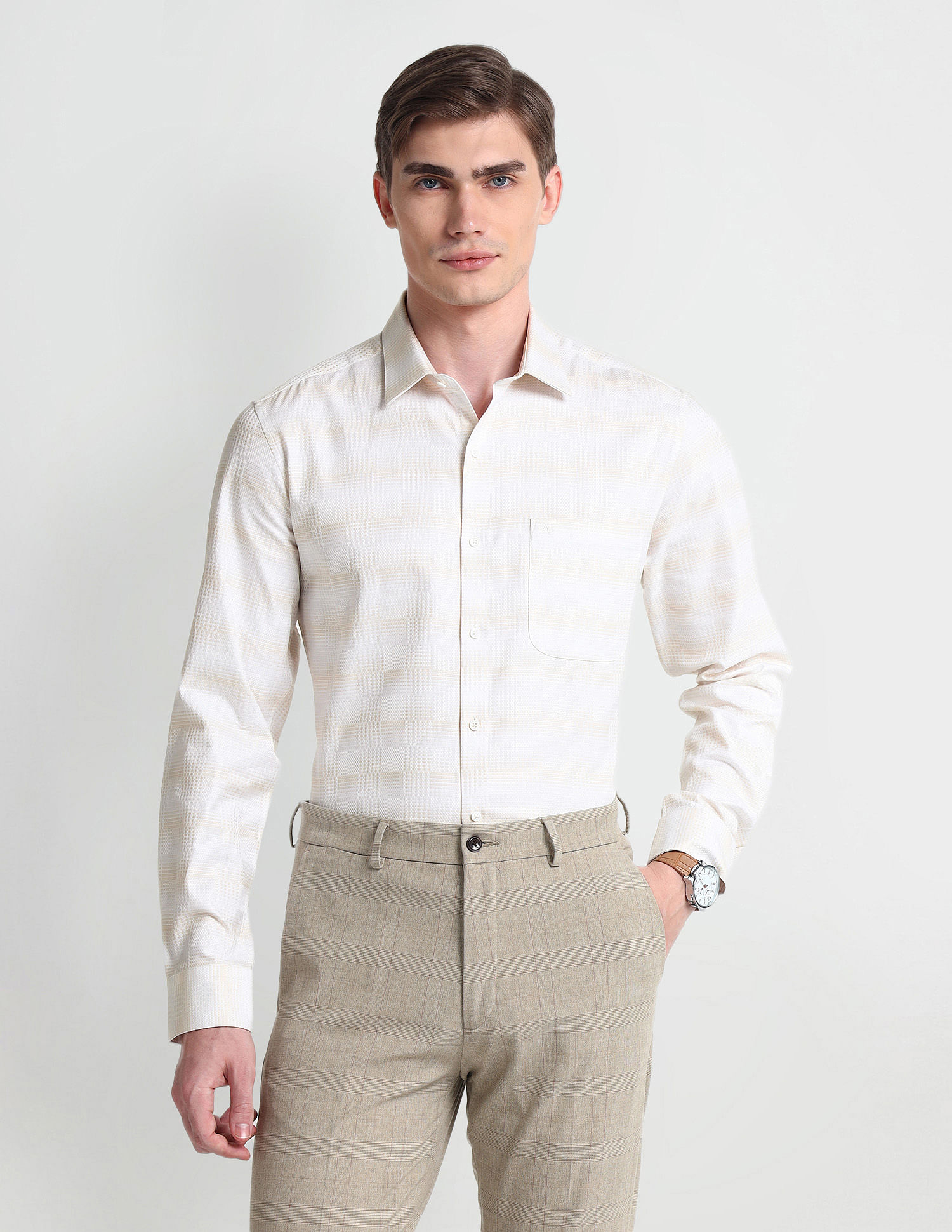 Arrow Patterned Dobby Cotton Shirt