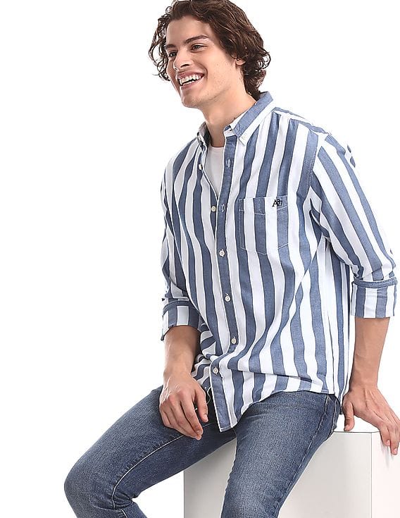Buy Aeropostale Blue And White Button Down Striped Shirt