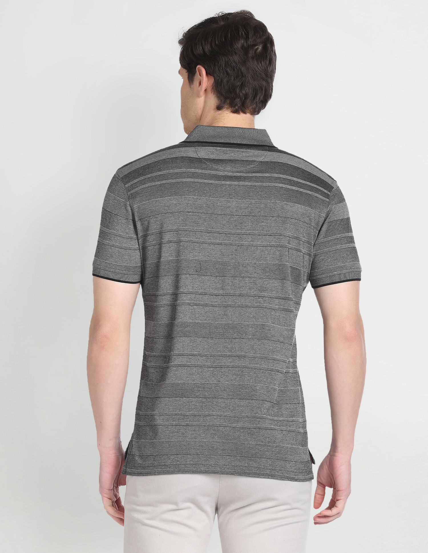 Arrow Sports Ribbed Collar Horizontal Stripe Polo Shirt