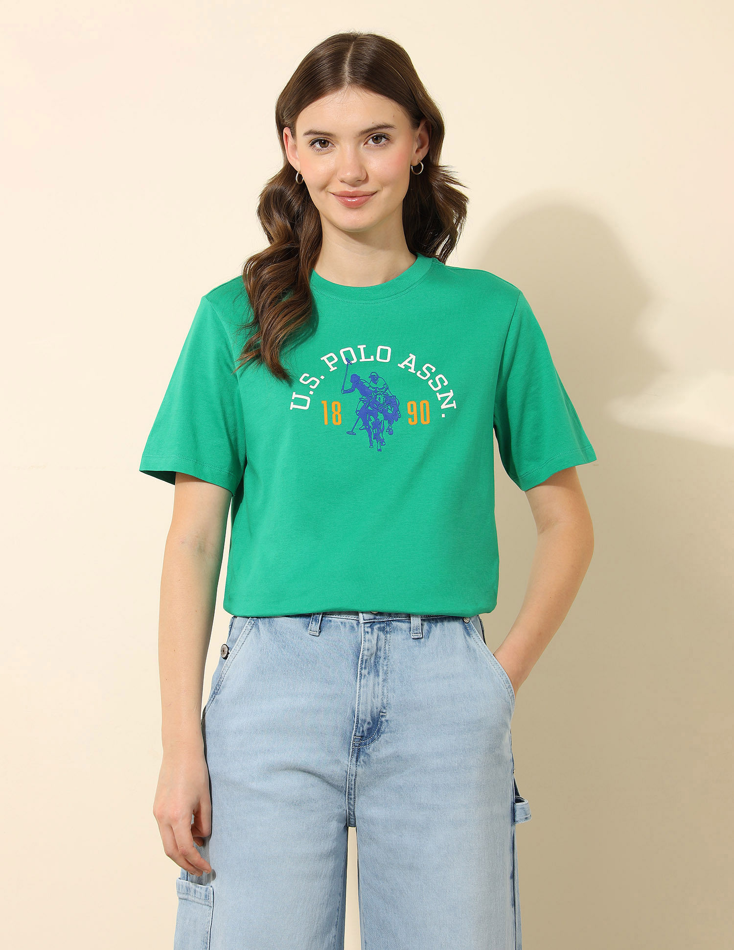 U.S. Polo Assn. Women Boxy Fit Brand Printed T-Shirt