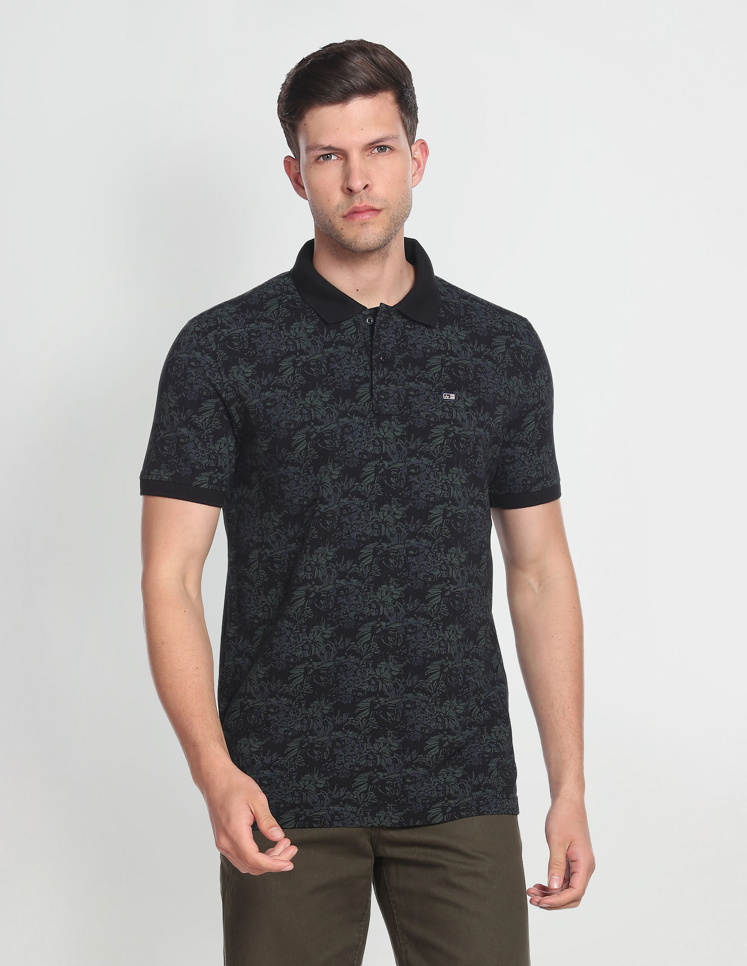 Arrow Sports Floral Print Cotton Pique Polo Shirt