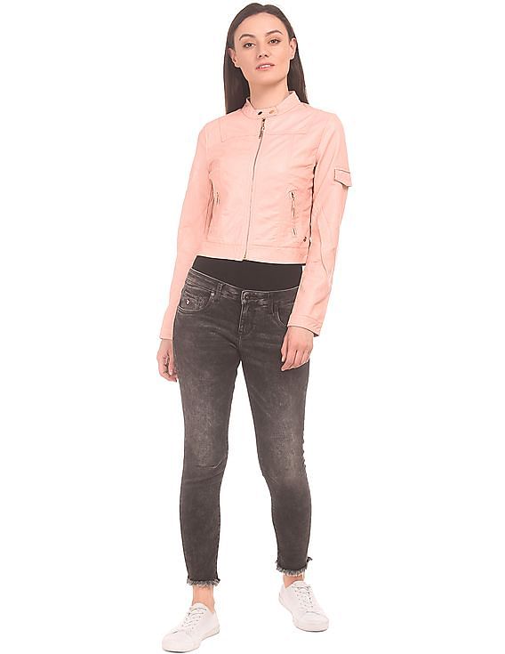 U.S. Polo Assn. Women Textured Faux Leather Cropped Jacket