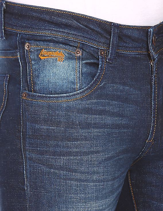 Aeropostale Men Dark Blue Skinny Fit Stone Wash Jeans