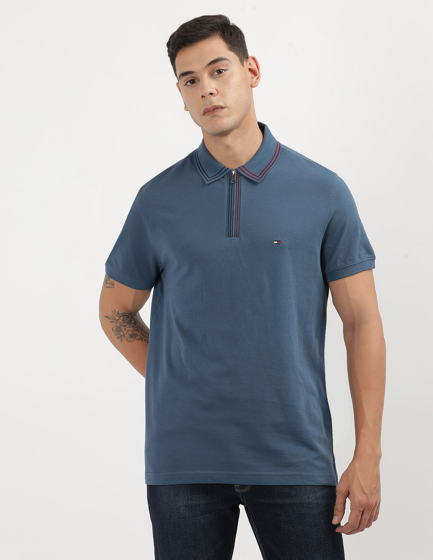 Tommy Hilfiger Zip Placket Tipping Polo Shirt