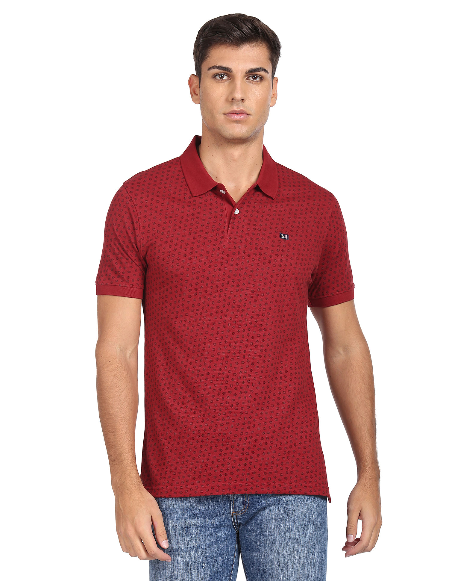Arrow Sports Geometric Print Cotton Polo Shirt