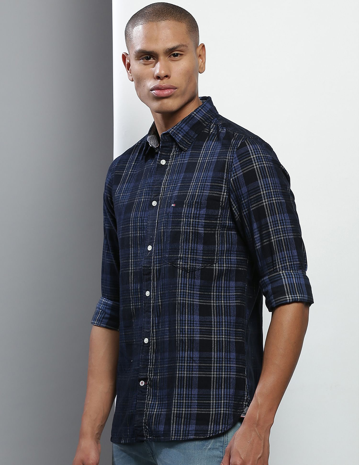 tommy hilfiger blue check shirt