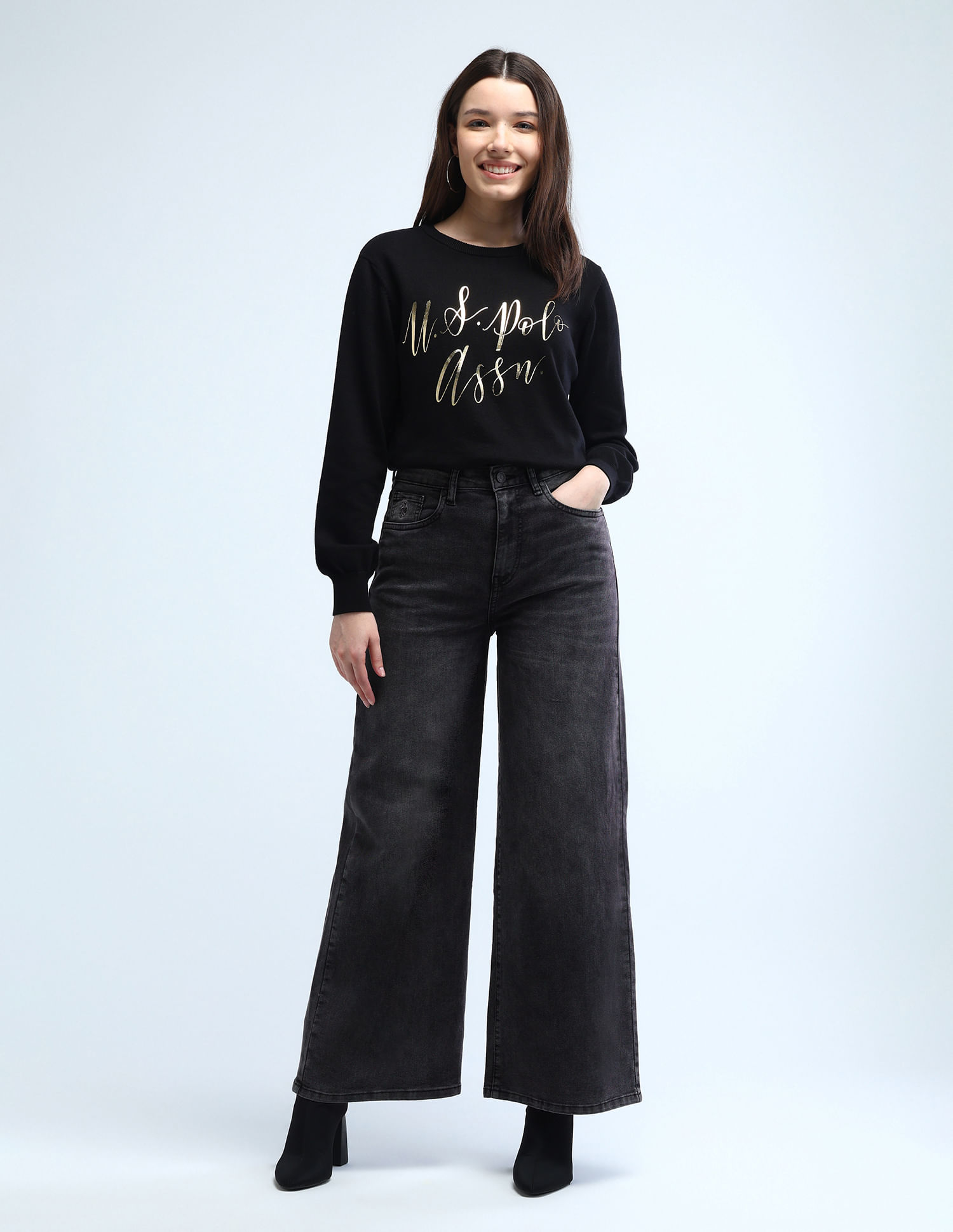 U.S. Polo Assn. Women High Rise Ultra Wideleg Jeans