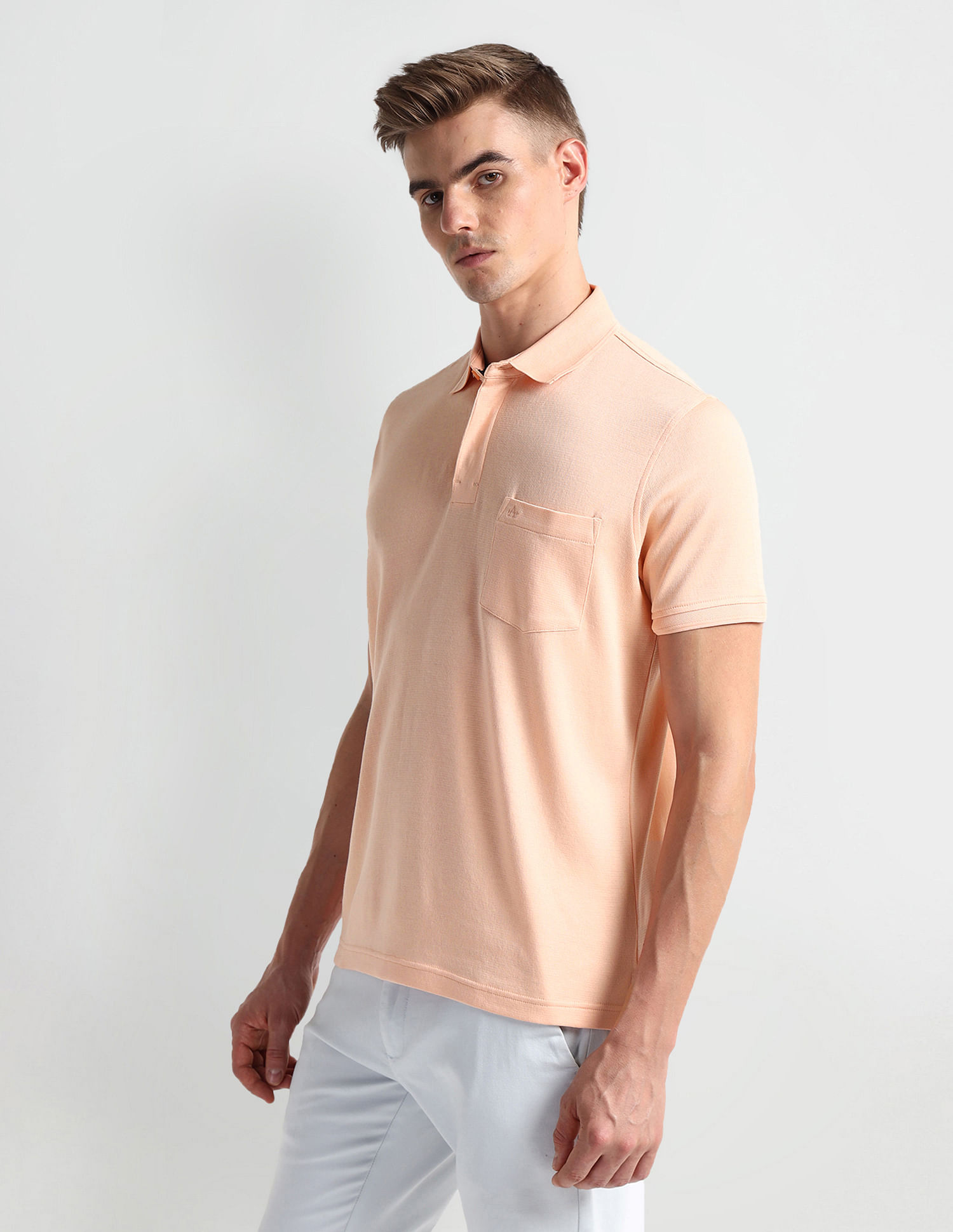 Arrow Patch Pocket Solid Polo Shirt