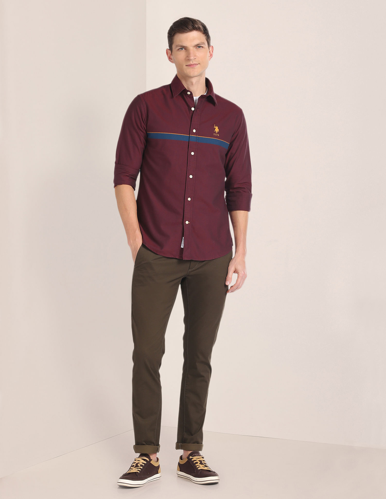 U.S. Polo Assn. Horizontal Stripe Cutaway Collar Shirt