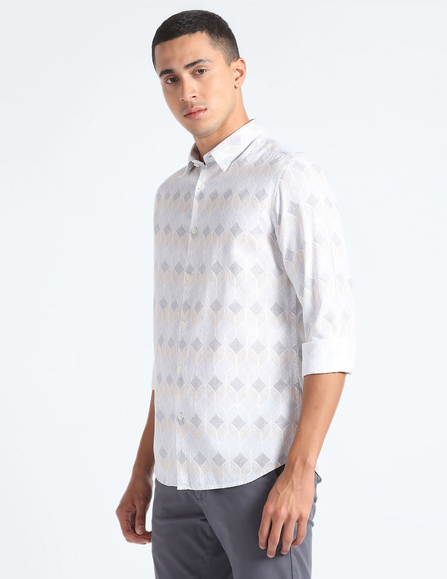 Flying Machine Geometric Print Cotton Shirt