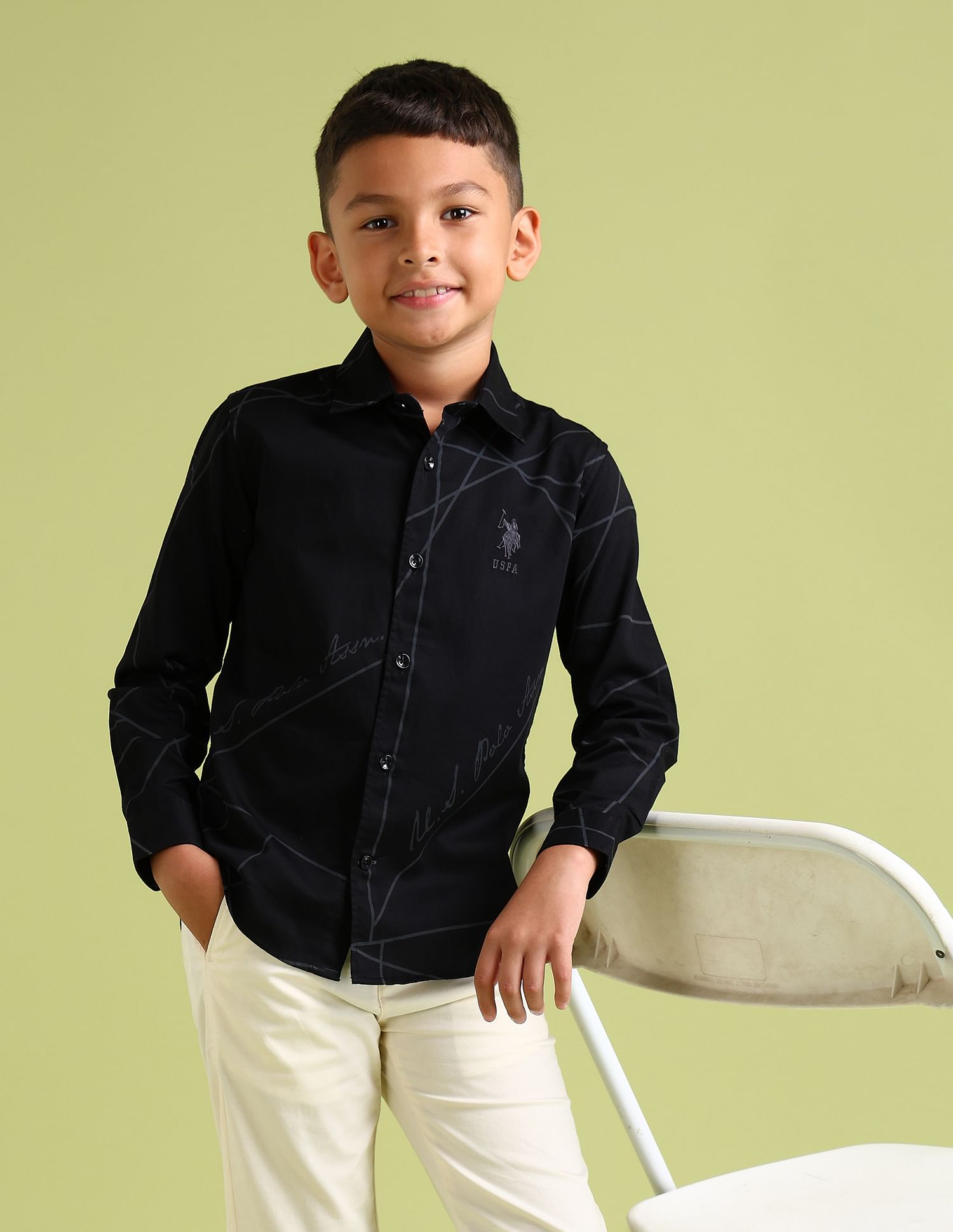 U.S. Polo Assn. Kids Boys Regular Fit Geometric Printed Shirt