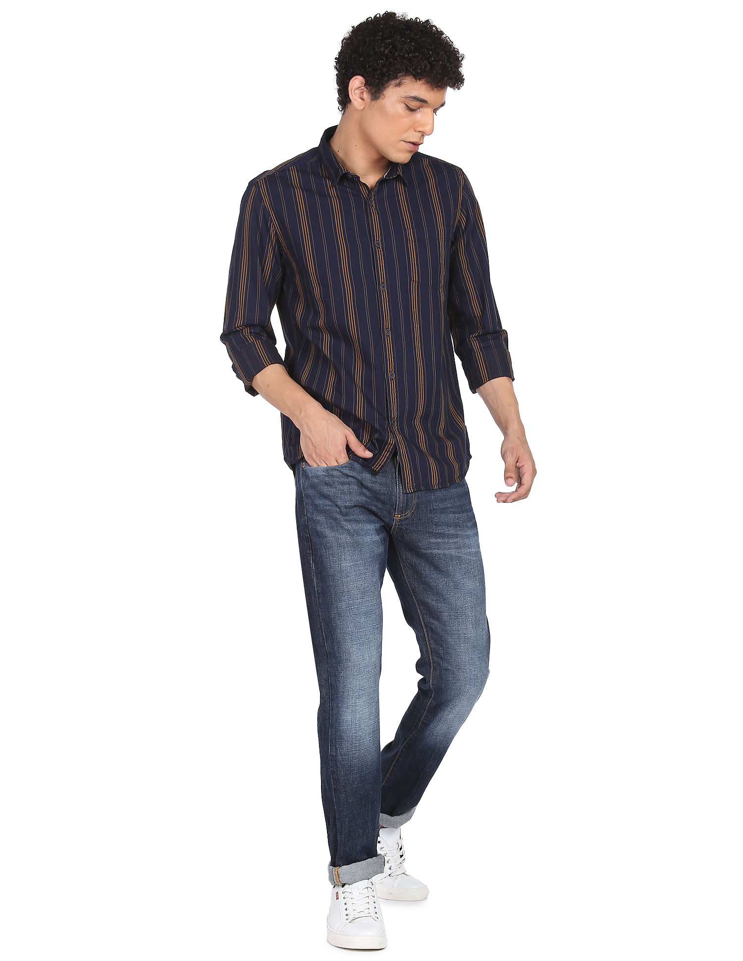 Flying Machine Vertical Stripe Pure Cotton Shirt