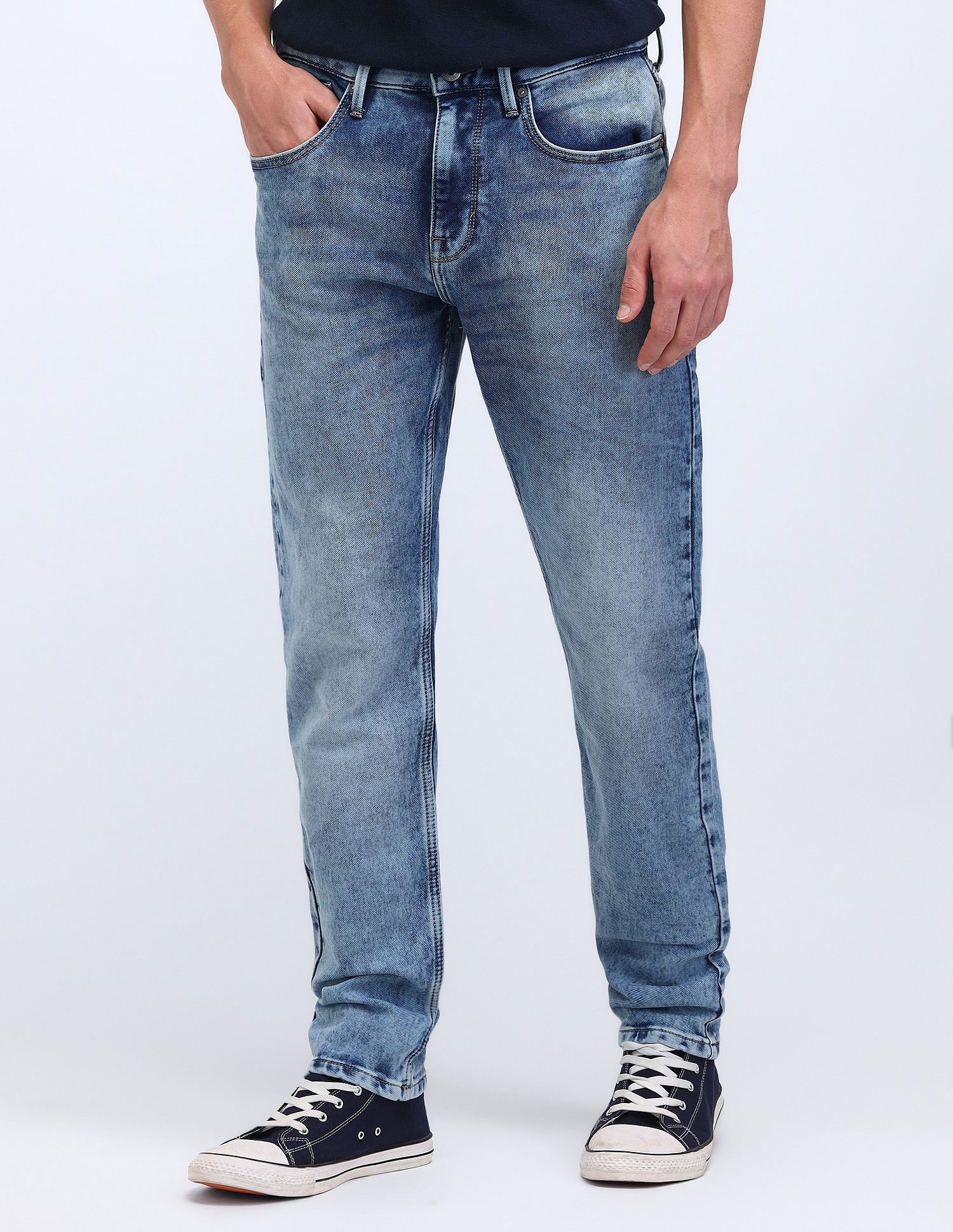 Flying Machine Slash Slim Tapered Fit Acid Washed Jeans