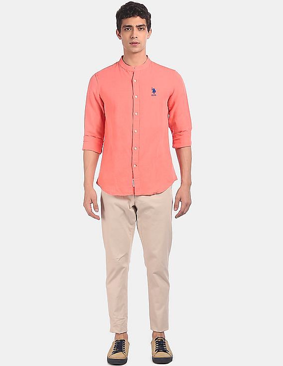 U.S. Polo Assn. Mandarin Collar Solid Casual Shirt