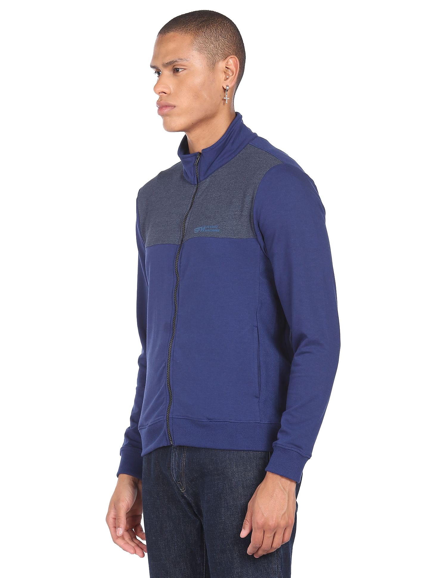 Flying Machine High Neck Colour Block Panelled Sweatshirt