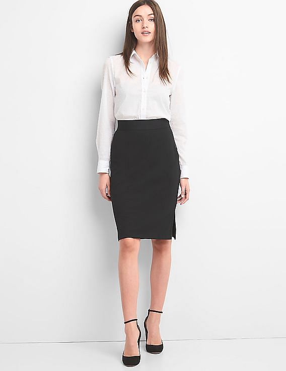 Buy GAP Women Women Black Side Zip Pencil Skirt In Ponte NNNOW