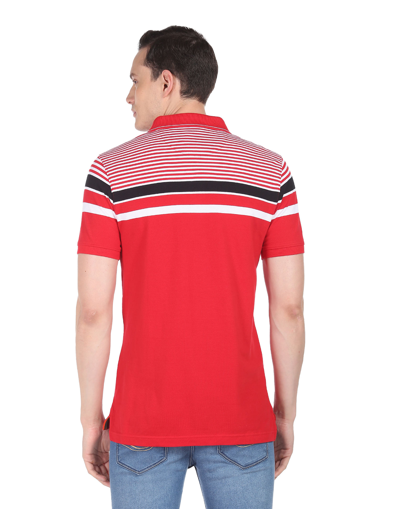 AD by Arvind Cotton Horizontal Stripe Polo Shirt