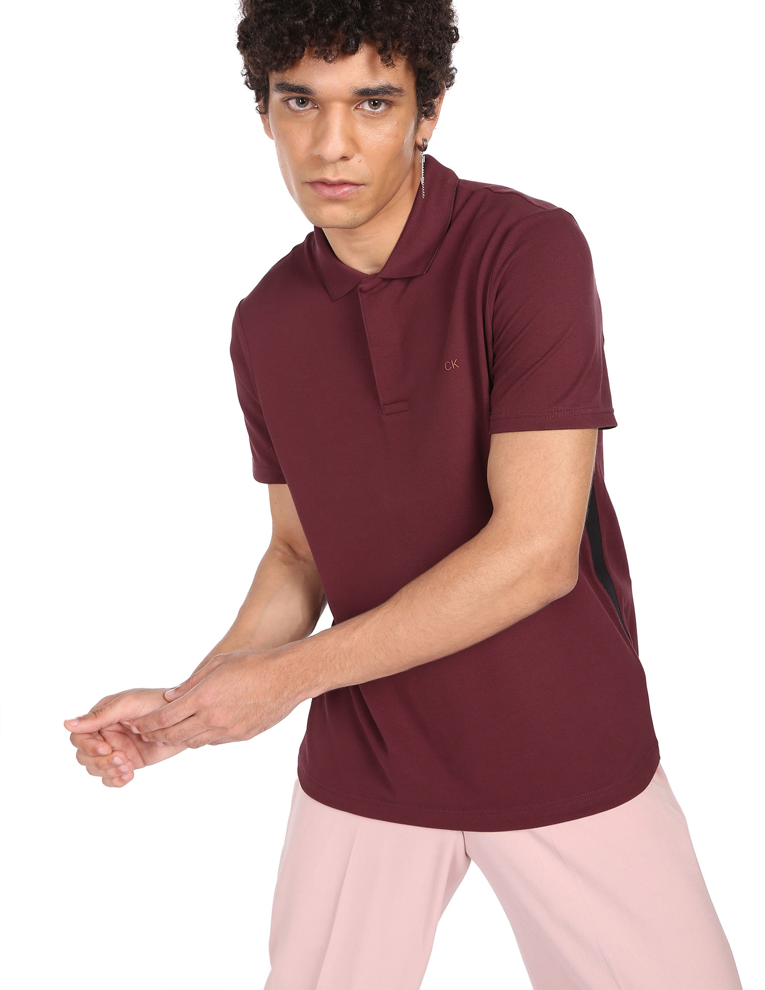 Buy Calvin Klein Men Maroon Elevated Logo Tape Solid Pique Polo