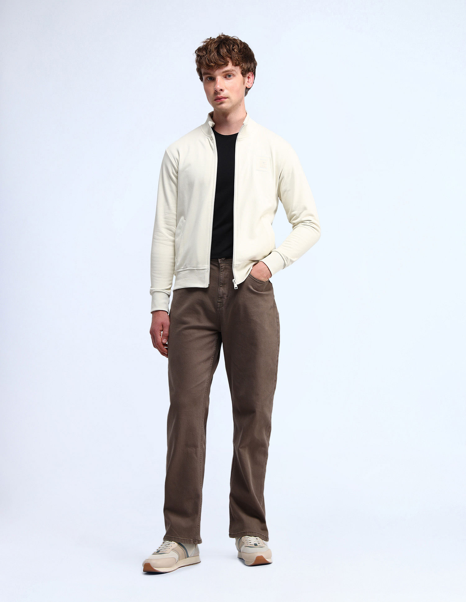 Flying Machine Solid High Neck Sweatshirt