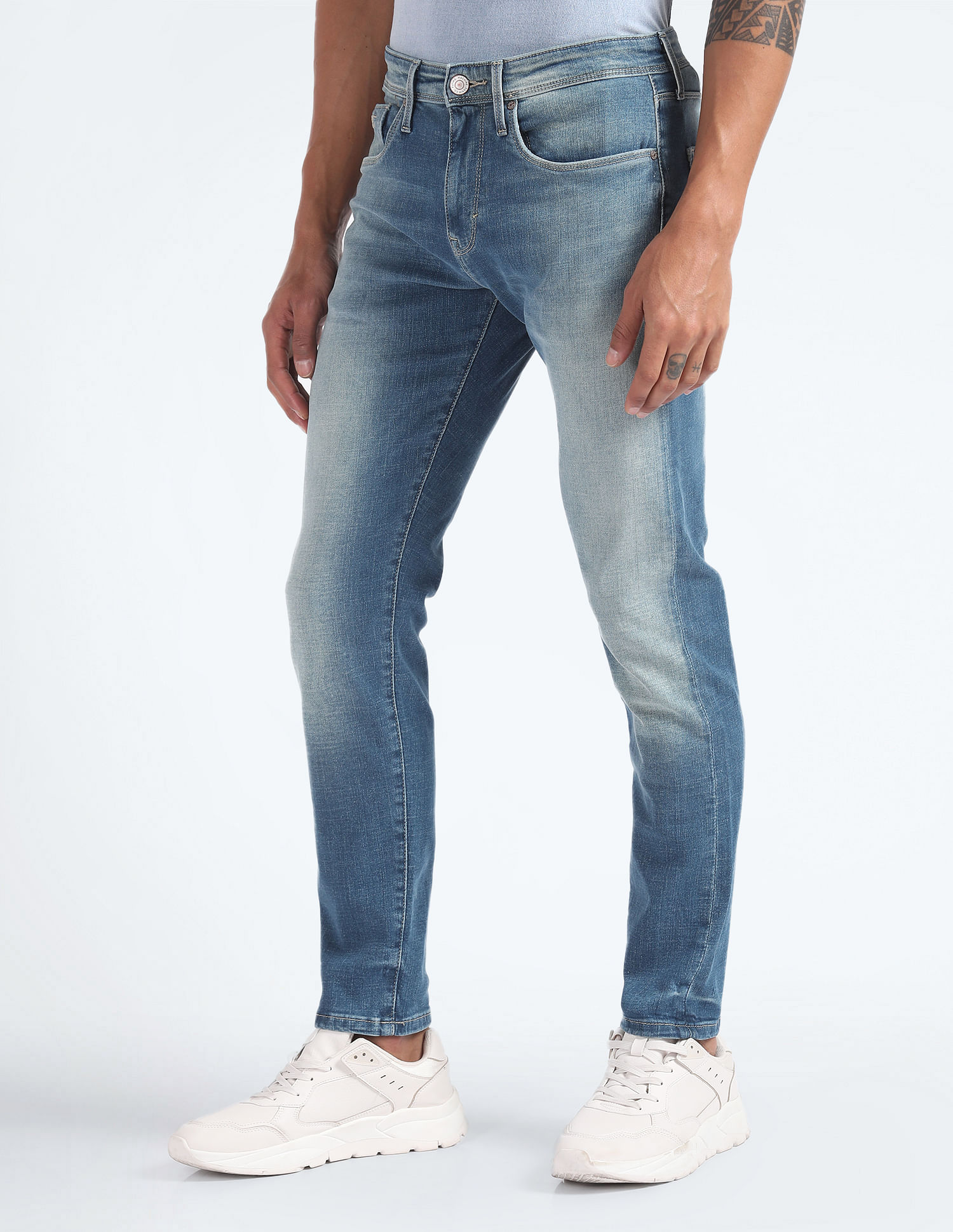 Flying Machine Mid Rise Slash Slim Tapered Jeans